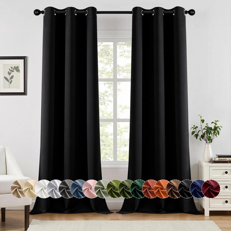MIULEE Black Blackout Curtains for Bedroom Living Room 96 Inches Long 2 Panels, Thermal Insulated Room Darkening Drapes Solid Grommet Top Noise Reduction Light Blocking Halloween Window Treatments - Image 1